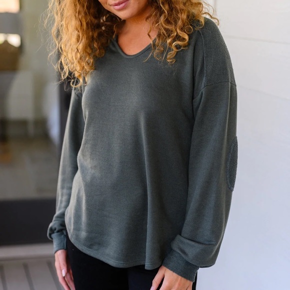 Lightweight French Terry Hunter Green Long Sleeve Top - Picture 3 of 10